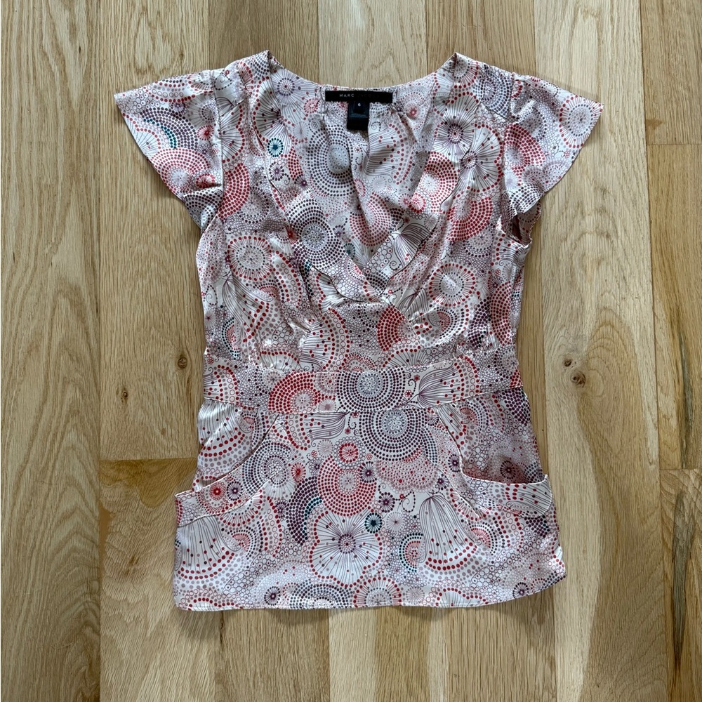 Marc Jacobs Pink and White Patterned Butterfly Sleeve Blouse